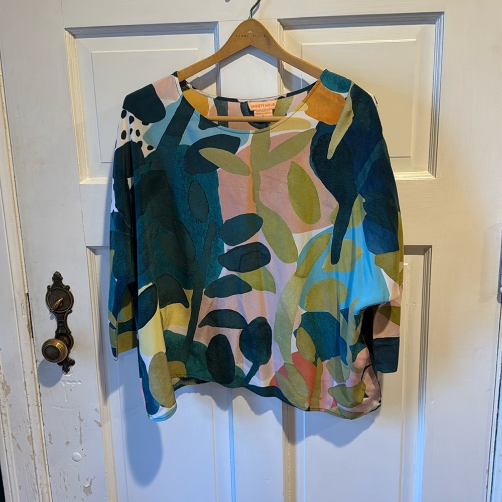 Anthropologie silk blouse in gorgeous colors to wear all season long